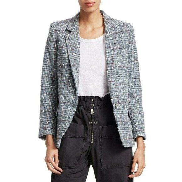 NEW NWT $560 Isabel Marant Etoile Kice Plaid Wool-Blend Blue Printed 1 button - Picture 7 of 13